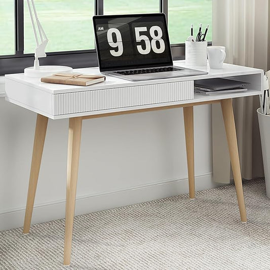 Artswish 42" Wood Modern Office Desk with Drawer, Simple Writing Desk for Home, White