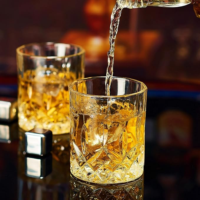 Whiskey Glasses Set of 6, Rocks Glasses, 10 oz Old Fashioned Tumblers for Drinking Scotch Bourbon Whisky Cocktail Cognac Vodka Gin Tequila Rum Liquor Rye Gift for Men Women at Home Bar