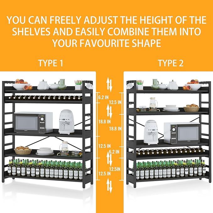 HCHQHS 5 Tier Bookshelf, Adjustable Industrial Bookcase, Vertical Tall Book Shelf, Wood and Black Metal Open Bookshelves for Home Office, Living Room, Bedroom