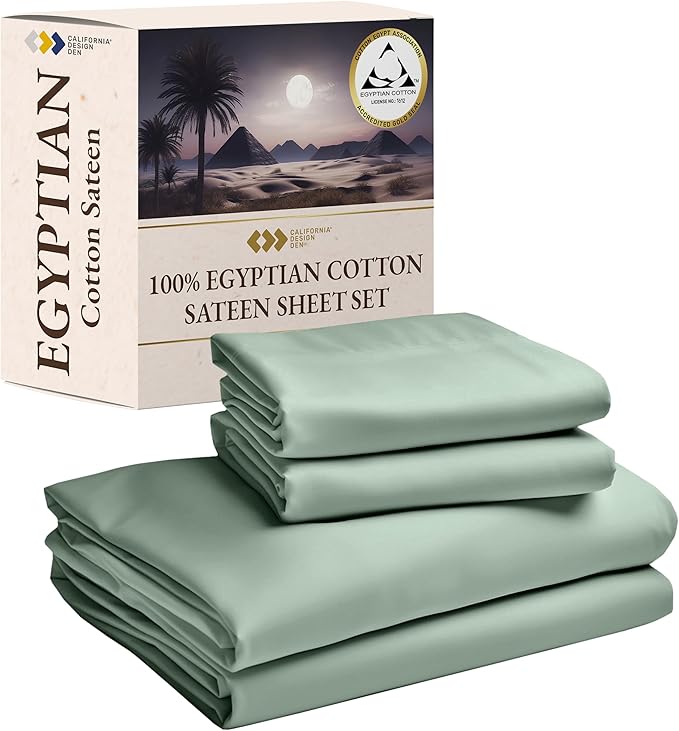California Design Den Certified Luxury 100% Egyptian Cotton Sheets Set - California King Sheets with Deep Pockets, Soft Sateen, Durable and Cooling Bedding Set for Hot Sleepers - Mint Green