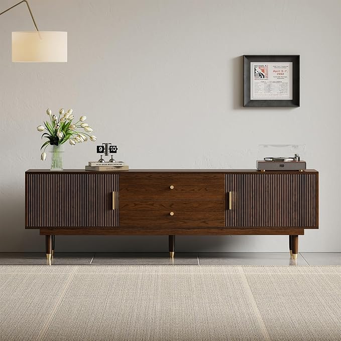 XEW Walnut TV Stand for 75 inch TV, 70.9" Entertainment Center with 2 Storage Cabinet & 2 Drawers, Modern TV Console, Mid Century Media Console for Living Room/Bedroom