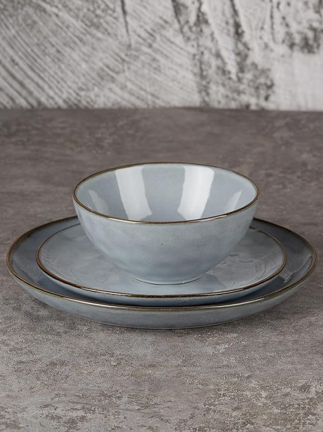 Famiware Dinnerware Sets for 8, Ocean Round 24-Piece Kitchen Plates and Bowls Sets, Reactive Glaze, Microwave and Dishwasher Safe, Scratch Resistant, Blue