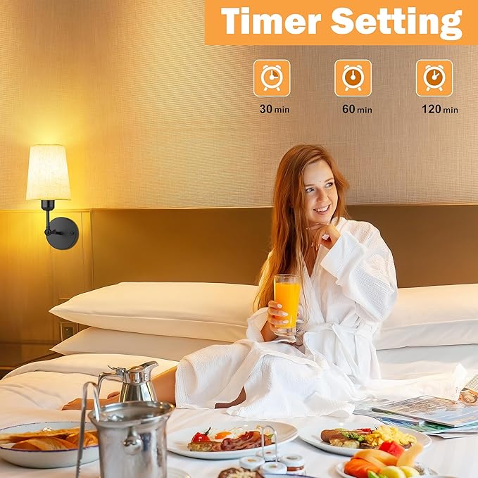 Battery Operated Wall Sconce Set of 2,Black Rechargeable Wall Lights with 5200mAh Dimmable RGB Bulbs and Remote Control,270°Rotation Wireless Wall Lamps for Indoor Bedroom Living Room Hallway