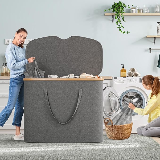 205L Laundry Hamper with Lid 3 Section, Extra Large Laundry Basket with 3 Removable Bags, 54GAL Laundry Basket Organizer for Bedroom, Laundry Room, Dorm,Clothes Hamper,Grey