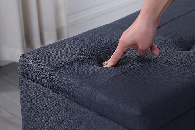 Set of 3 Hinged Storage Ottoman, 38'' Ottoman Bench with Storage and Thick Seating, End of Bed Bedroom Bench Window Bench with 2pcs Small Foot Rest (Blue - Fabric)