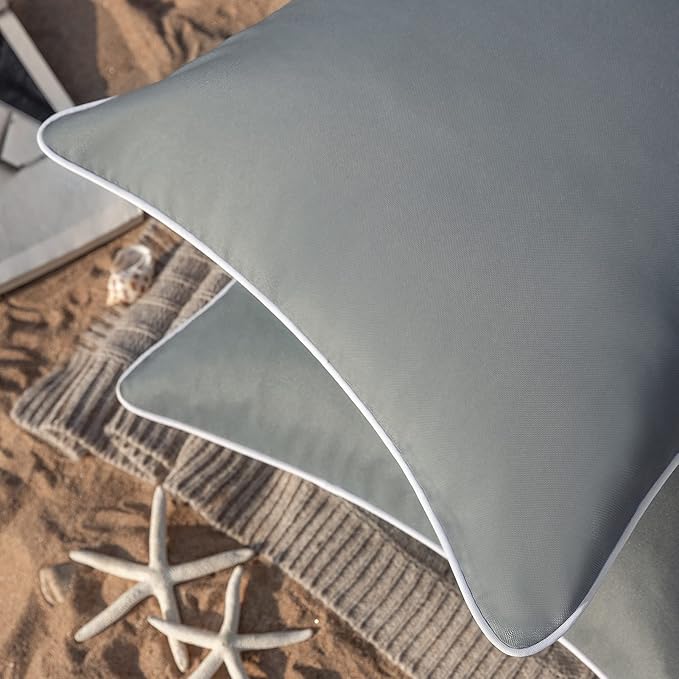Phantoscope Pack of 2 Outdoor Waterproof Solid Throw Decorative Pillow Cover Decorative Square Outdoor Pillows Cushion Case Patio Pillows for Couch Tent Sunbrella (18''x18'', Grey)
