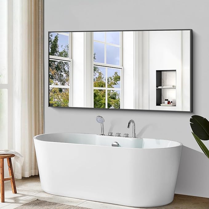 BONEWEI Bathroom Mirror,72x36 inch Bathroom Mirrors for Over Sink,Large Wall Mirror for Bathroom Wall Mounted Rectangle Mirrors,Black Vanity Mirror for Living Room,Bedroom Entryway,Horizontal/Vertical