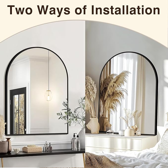FICTOR Bathroom Vanity Mirror for Wall,40”x30” Large Arched Metal Framed Bathroom Mirror for Over Sink,Entryway, Living Room,Bedroom(Black)