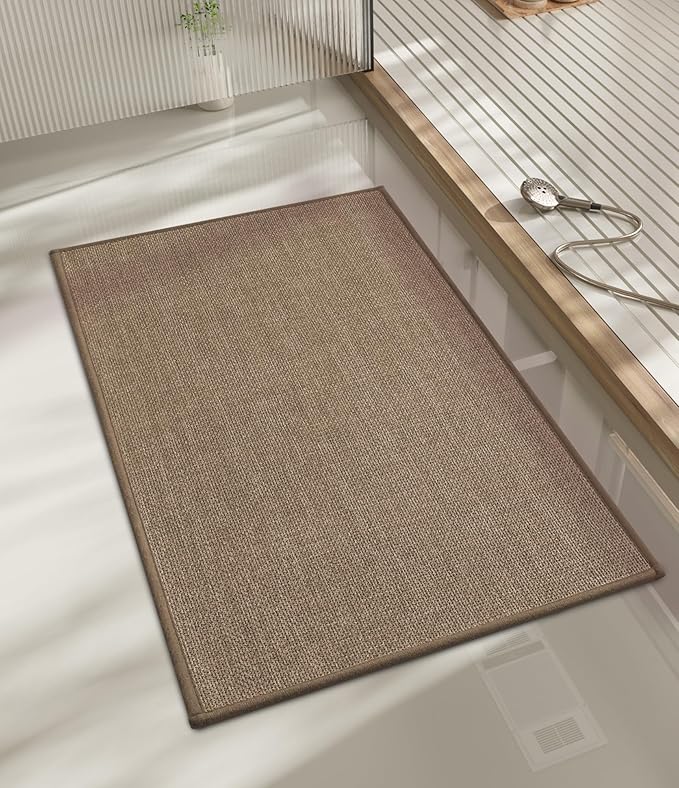 chakme Bathroom Rugs Mat 32x17, Ultra Thin Non Slip Bath Mat Quick Dry Absorbent Bath Mat for Bathroom Floor, (Dark Beige, 32"x17")