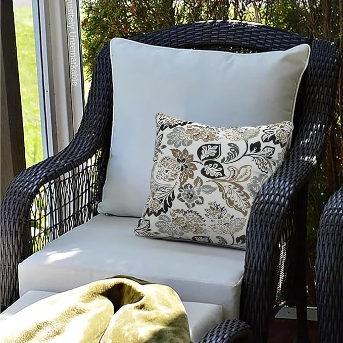 LVTXIII Outdoor Throw Pillows 18x18 Patio Waterproof Square Pillows with Piping Fade Resistant Accent Pillow for Spring Summer Garden Decoration, Set of 2, Dailey Tan