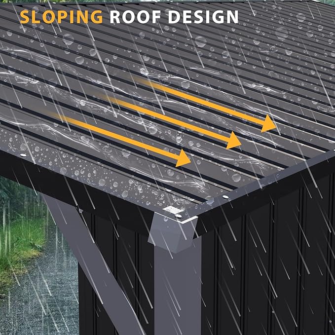 AECOJOY Outdoor Open-Sided Metal Storage Shed, 3x5 Sheds & Outdoor Storage with 15 Sq. Ft Covered, 5' x 3' Small 2-in-1 Tool Shed with Attached Hardtop Metal Pergola Gazebo