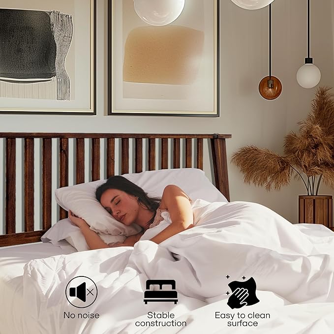 Acacia Kaylin King Size Bed Frame with Headboard, Queen Bed Frame with Headboard 800 lbs Capacity Natural Wood Bed All Mattress Support & No Box Spring Needed, Wood Slats Support, Chocolate.