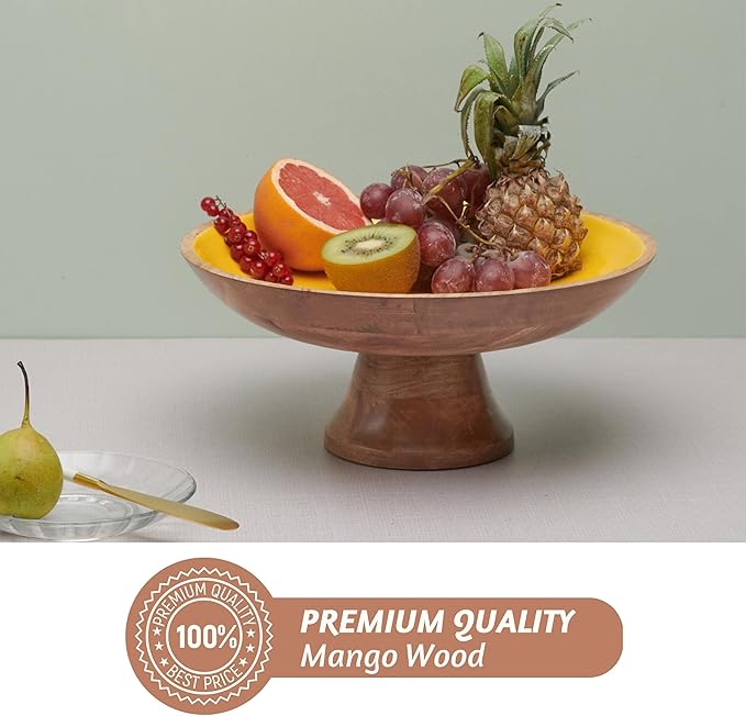 Folkulture Wooden Fruit Bowl | (12") Decorative Bowls for Kitchen Counter or Centerpiece Table Decor | Large Bowls, Pedestal Bowl for Farmhouse décor | Wood Fruit Bowl for Kitchen