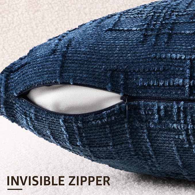 decorUhome Navy Blue Chenille Throw Pillow Covers 20x20 Set of 2 Thick Textured Slubby Couch Pillow Covers Farmhouse Accent Modern Neutral Decorative Pillow Cases for Bed Sofa Living Room