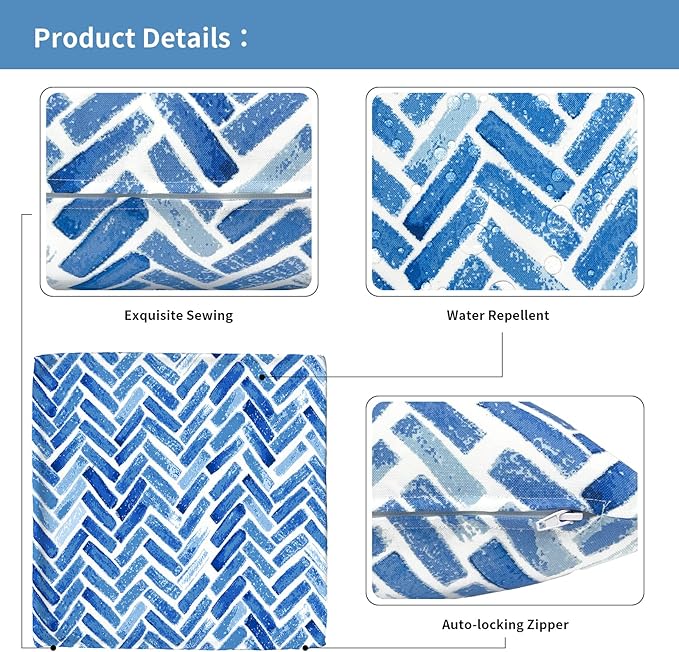Outdoor Pillow Covers for Patio Furniture 20x20 Inch, Decorative Patio Throw Pillow Covers Set of 2, Modern Square Cushion Cases for Porch Garden Home Office, Blue Bricks