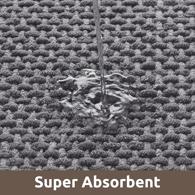 AMOAMI Chenille Bath Mat Super Absorbent Bathroom Mat Quick Dry Low Pile Bath Mats for Bathroom Washable Rubber Backed Bathroom Runners Fit Under Door, Front of Bathtub, Darkgrey&LIGHTGREY 24"x70"