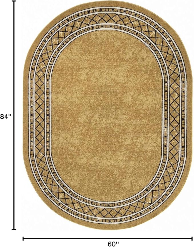 Antep Rugs Alfombras Modern Bordered 5x7 Non-Skid (Non-Slip) Low Profile Pile Rubber Backing Indoor Area Rugs (Brown, 5' x 7' Oval)