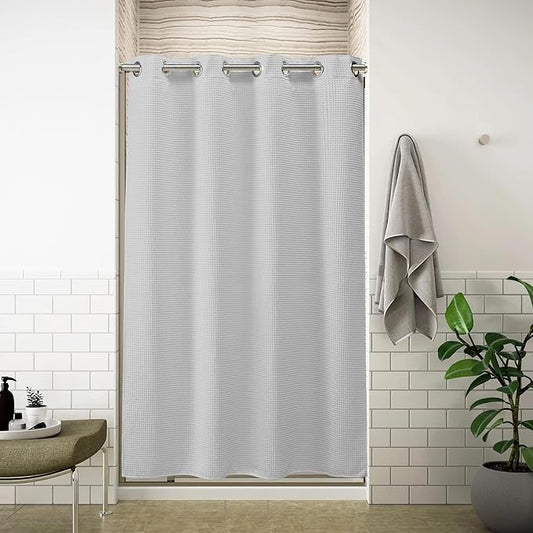 River Dream Stall Waffle Weave Shower Curtain with Snap-in Liner,Cotton Blend Fabric Heavy Duty,No Hooks Needed Shower Curtain for Bathroom,Hotel Quality Shower Curtain Set,Grey,54x80 inches
