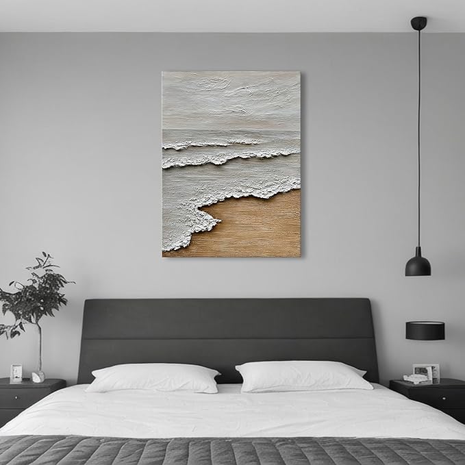 Art Hand Painted Modern Abstract Art Oil Painting White Sea Wave Landscape Home Office Corridor Wall Decorative Art 40x28 Inch