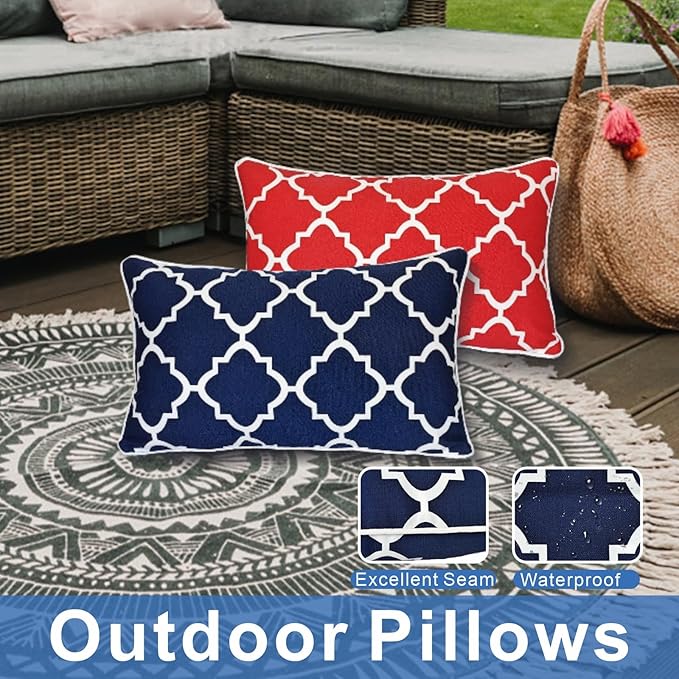 JMGBird 12×20 Inch Outdoor Lumbar Pillows Pack of 2 Colors Waterproof Throw Pillows with Insert Rectangular Decorative Garden Cushion for Home Furniture Patio Coach Sofa