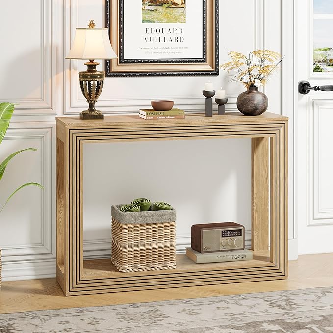 Mid-Century Fluted Console Table with Storage, Narrow Wooden Entryway Sofa Table Behind The Couch Small Entry Table for Entryway, Front Hall, Hallway Living Room, Natural