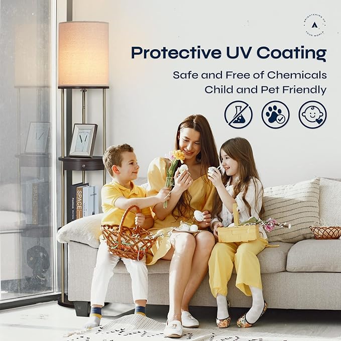 ATAMIN 63" LED Floor Lamps for Living Room, Display Shelf for Collectibles, Room Storage Shelf with Drawer, Corner Lamp for Bedroom, Floor Lamp with Shelves