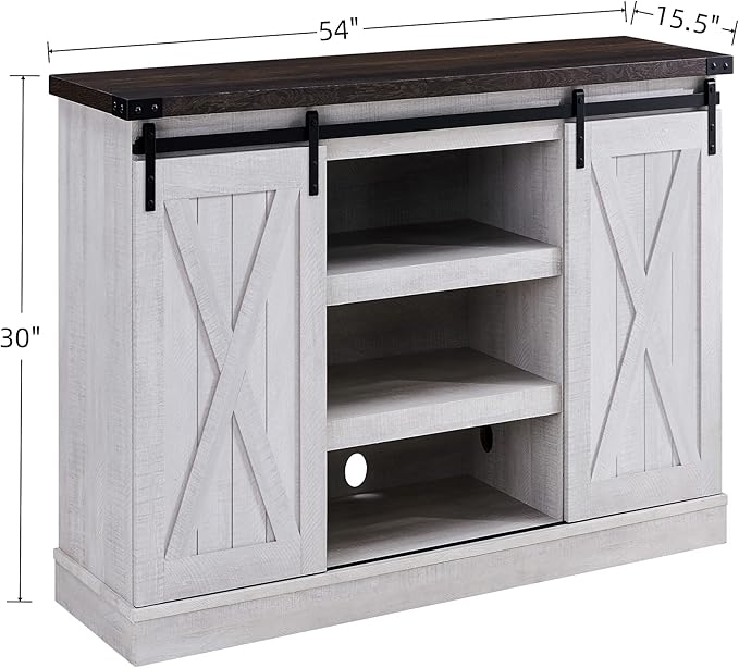 Farmhouse Sliding Barn Door TV Stand for TV up to 65 Inch Media Console Table Storage Cabinet Wood Entertainment Center Ranch Rustic Style Gray