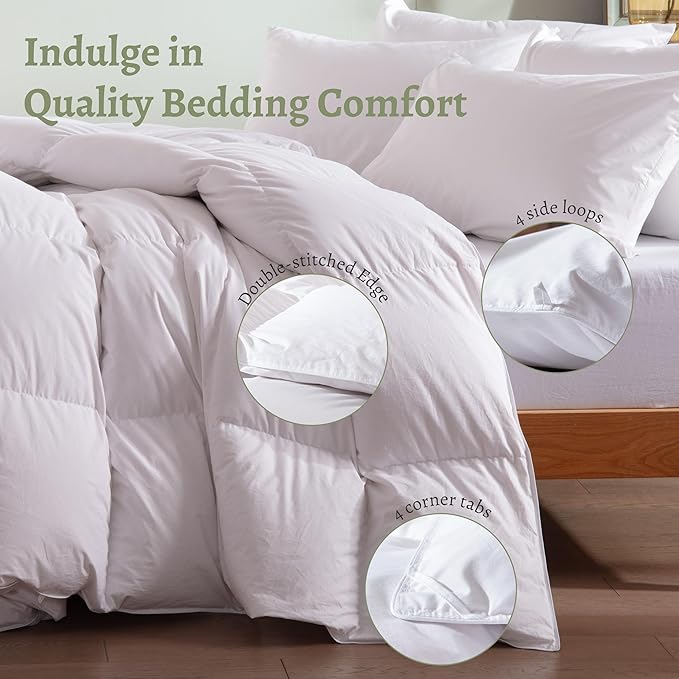 Feather Down Fiber Comforter King Size,Hotel Style Bedding Comforter,1200TC,100% Organic Cotton Fabric,All Season White Duvet Insert with 8 Corner Tabs