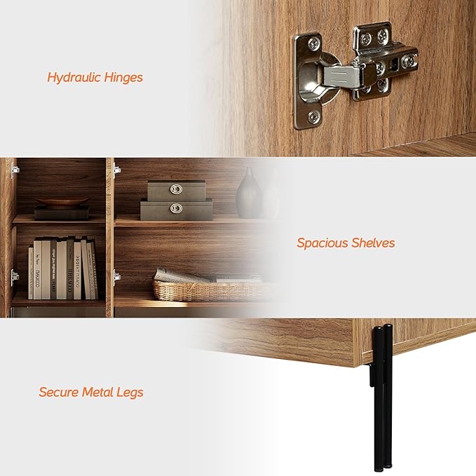 WAMPAT 61.6" TV Stand Cabinets for TVs up to 75 Inches, Entertainment Center with Storage Cabinets and 4 Doors, Mid Century Modern Media TV Console Table for Living Room Bedroom, Brown