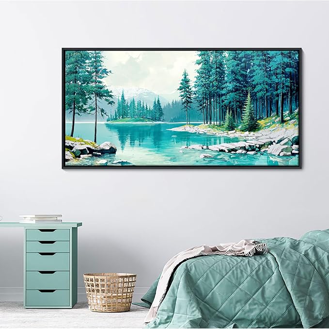 YCPRIMER Nature Mountain Wall Art National Park Painting Green Ridge Landscape Picture Panoramic Artwork Framed Large Size for Home Office Living Room Bedroom Wall Decor 24x48inch