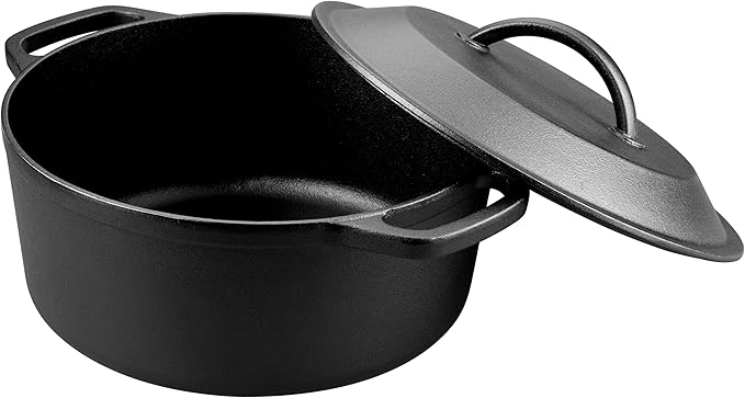 Pre-Seasoned Cast Iron Dutch Oven with Lid, Round and Dual Handles, for Stovetop, Camping, Grill, Induction, Electric, Black, 6qt