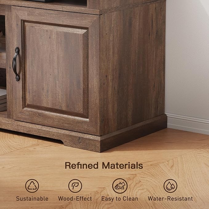 Amada TV Stand for TVs Up to 80 Inch, Entertainment Center TV Stand with Drawer Storage Cabinet, Adjustable Shelves, Cable Management, Farmhouse Rustic Wood TV Console for Living Room, Bedroom, Brown