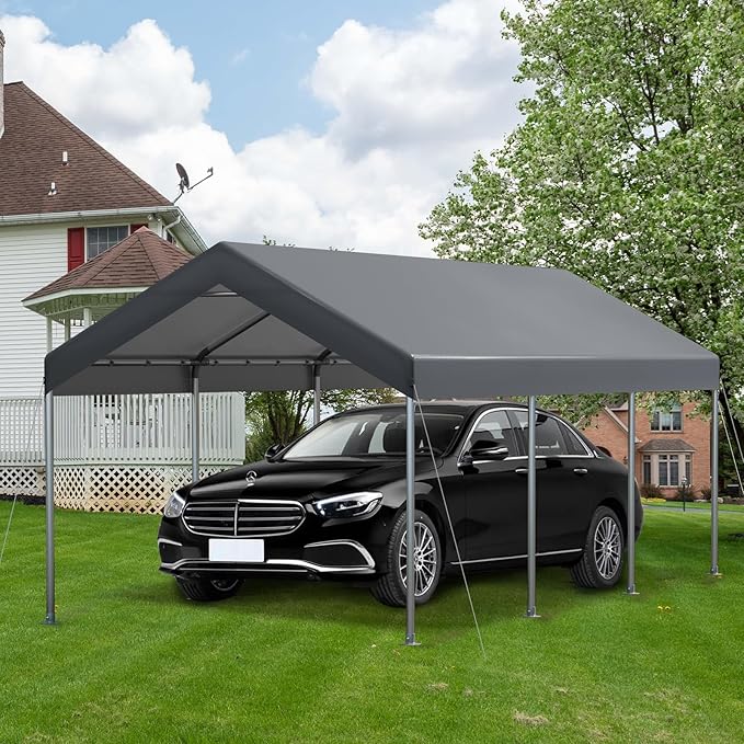10X20 Ft Heavy Duty Carport Canopy, Portable Garage, Car Tents, Easy to Assemble, Reinforced Structure, with Hanging Edge, Applicable to Car, Bike, Boat, Party (Gray)