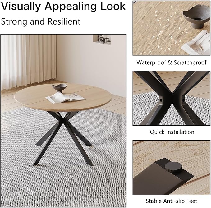 46.4" Round Dining Table Set with 4 Chairs, Modern Dining Set with Comfortable PU Leather Chairs, Sturdy MDF Table with X-Shaped Base, Easy Assembly, Ideal for Dining Room or Kitchen