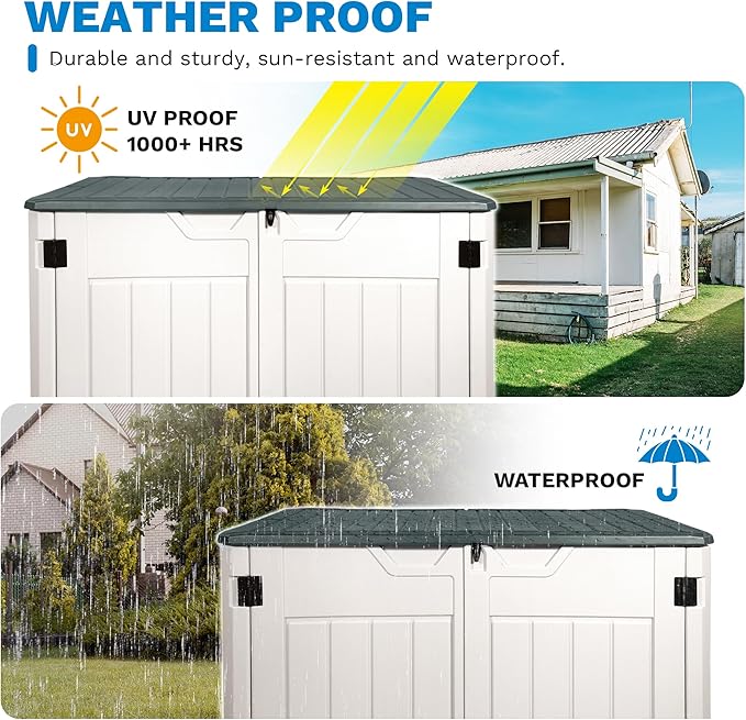 47 Cu ft Outdoor Storage Shed, Large Resin Outdoor Storage Box for Patio Garden Yard Outdoor Storage Cabinet for Tools Pool Supplies - Lockable Deck Boxes Outdoor Waterproof