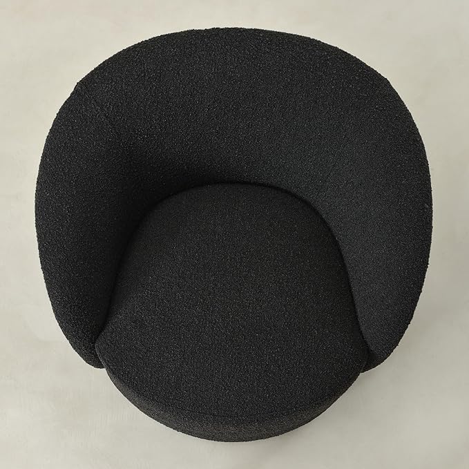 KINWELL 34" Boucle Swivel Barrel Chair with 18" Round Ottoman Set, Fully Assembled Set of Sherpa Accent Chair and Footrest, Modern Comfy Armchair and Footstool for Living Room and Bedroom, Black