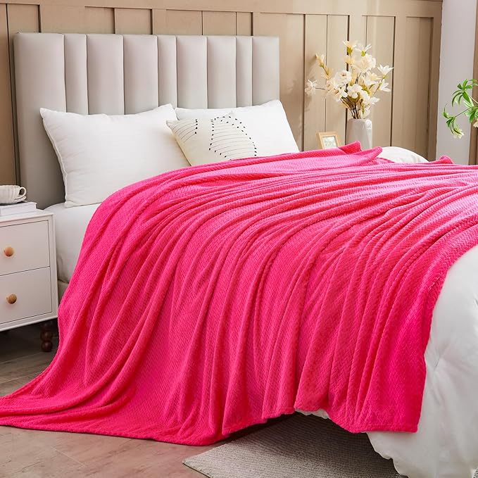 NEWCOSPLAY Super Soft Twin Blanket Dark Rose Red Premium Silky Flannel Fleece Leaves Pattern Lightweight Bed Blanket All Season Use (Dark Rose Red, Twin(60"x80"))