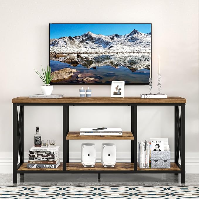EXCEFUR TV Stand for Televisions up to 55 Inch, Modern Entertainment Center with Storage, Industrial Media TV Console Table for Living Room Bedroom, Rustic Brown 47 Inch