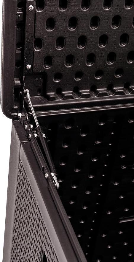 BTEXPERT 150 Gallon Large Resin Deck Box, Outdoor Storage Container for Patio Furniture Cushions Garden Tools Pool Toys Sports Equipment Waterproof Lockable Stainless Steel Metal insert rod