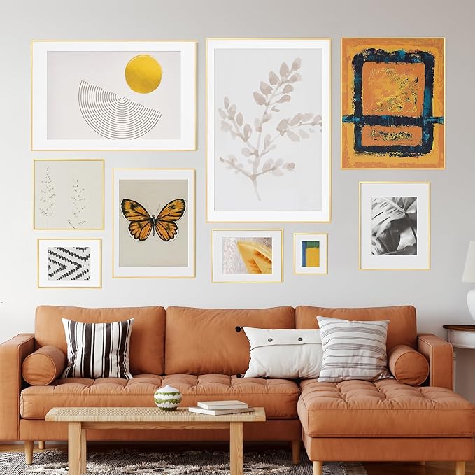 22x28 Metal Picture Frame For Wall With Mat For 18x24, 22''x28'' Aluminum Photo Frames With Tempered Glass For Home Decor, Minimalist Modern Poster Frame Horizontal And Vertical Formats, Gold