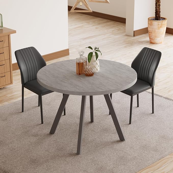 34.6'' Round Dining Table and Chairs for 2, Space Saving Modern Casual Coffee Table Set for Apartment Kitchen Dining Room (Grey Table+2 Balck Chairs)