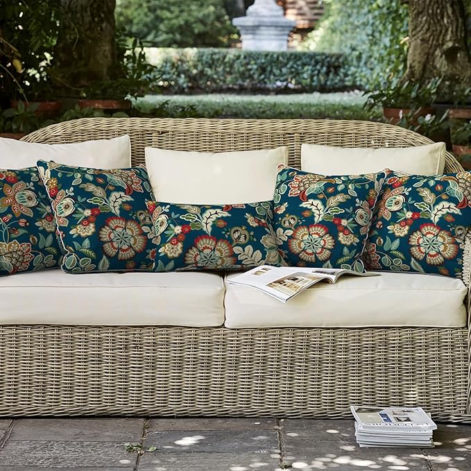 LVTXIII Outdoor/Indoor Throw Pillows, Decorative Patio Accent Pillows, Fluffy Water Repellent Garden Cushions for Home Patio Coach Sofa Use, 20×20 Inch, Pack of 2, Peacock Blue