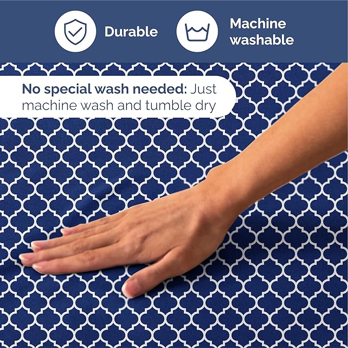Blue Geometric Bed Sheets - 1 Flat & 1 Fitted Sheet & 2 Pillowcases w/ Deep Pockets – Wrinkle & Fade Free- Ultra-Soft, Breathable and Cooling - Luxury Moroccan Bed Set – Queen Size - Navy Quatrefoil