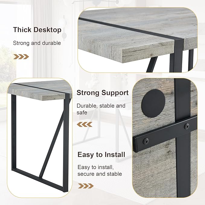 Dining Table Chairs Set for 4, Modern Rectangular Dining Room Table Set Upholstered Dining Chairs 55" Dinner Table Set for Kitchen (Grey Table & Brown1 Chairs, 55 inch Table + 4 Chairs)