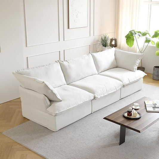 JACH Modern Modular Cloud Sectional Couch, 3 Seat Comfy Convertible Sectional Sofas Couches, Cushion Covers Removable, Two Corners and One Middle Sofa for Living Room (White)