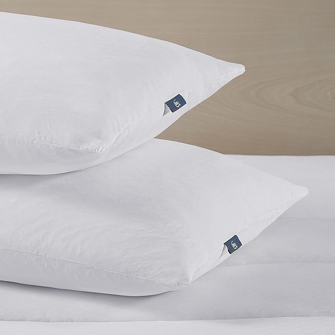 Serta Power Chill Cooling Medium/Firm Down Alternative Bed Pillows for Side, Stomach or Back Sleepers (2 Pack), Queen, White