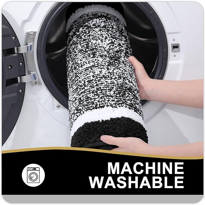 OLANLY Bathroom Rugs 44x24, Extra Soft and Absorbent Microfiber Bath Mat, Non-Slip, Machine Washable, Quick Dry Shaggy Bath Carpet, Suitable for Bathroom Floor, Tub, Shower (Runner, Black)