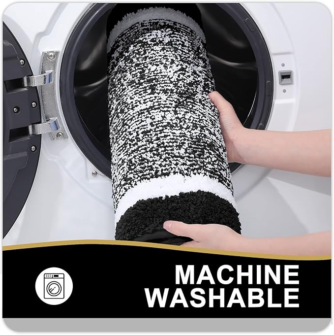 OLANLY Bathroom Rugs 30x20, Extra Soft and Absorbent Microfiber Bath Mat, Non-Slip, Machine Washable, Quick Dry Shaggy Bath Carpet, Suitable for Bathroom Floor, Tub, Shower (Medium, Black)