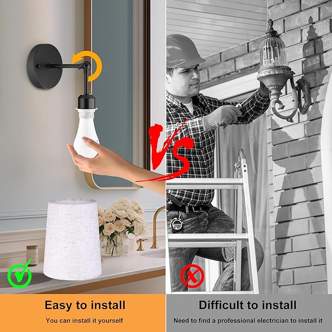 Battery Operated Wall Sconce Set of 2,Black Rechargeable Wall Lights with 5200mAh Dimmable RGB Bulbs and Remote Control,270°Rotation Wireless Wall Lamps for Indoor Bedroom Living Room Hallway