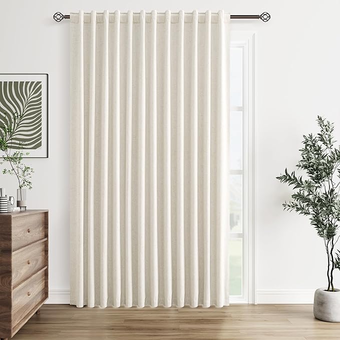 Guken Natural Linen Blackout Curtains 100 Inch Wide by 84 Inch for Living Room Bedroom Back Tab Thermal Insulated 100% Black Out Linen 1 Drapes Room Darkening Window Curtains,1 Panel